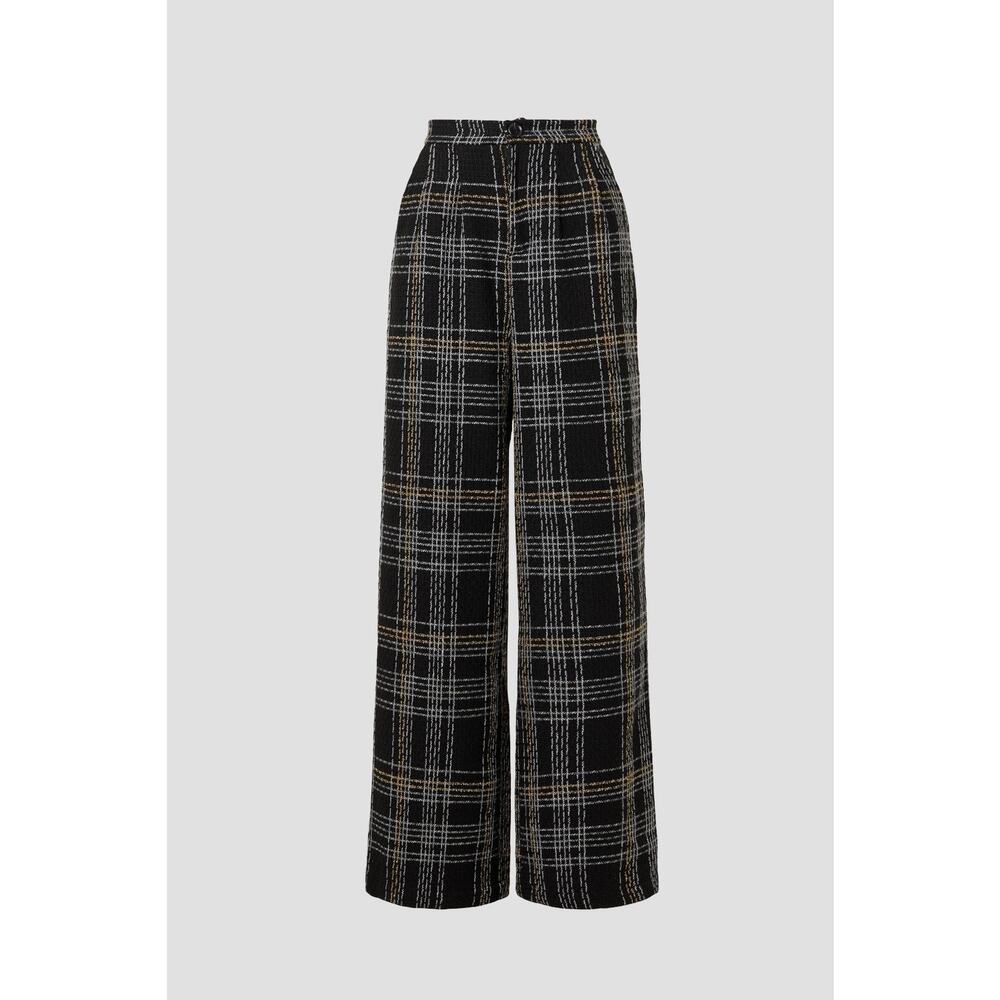 Slate & Willow Black Plaid Tweed Wide Leg High Rise Trouser Dress Pants Size M - Picture 5 of 14
